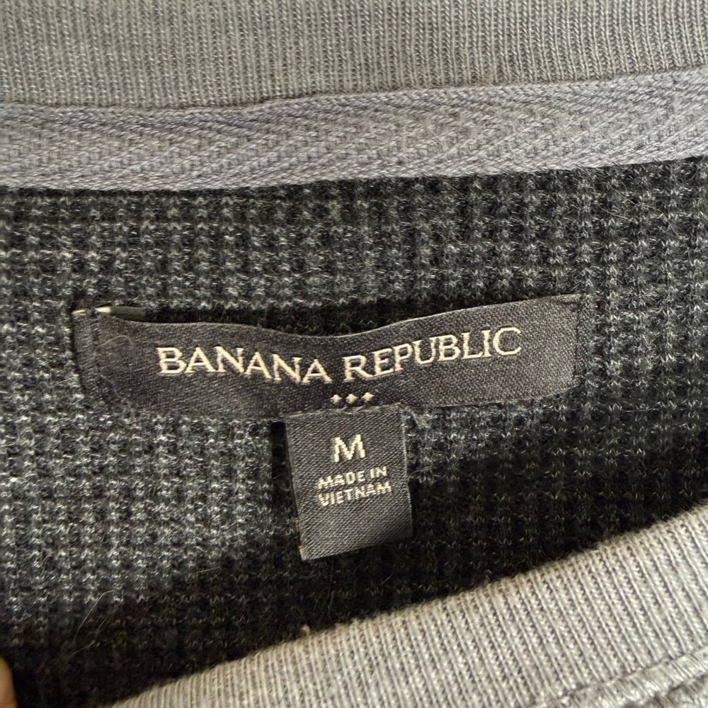 Banana Republic Mens Grey Striped Waffle Knit Thermal Long Sleeve Shirt Medium - Picture 5 of 7